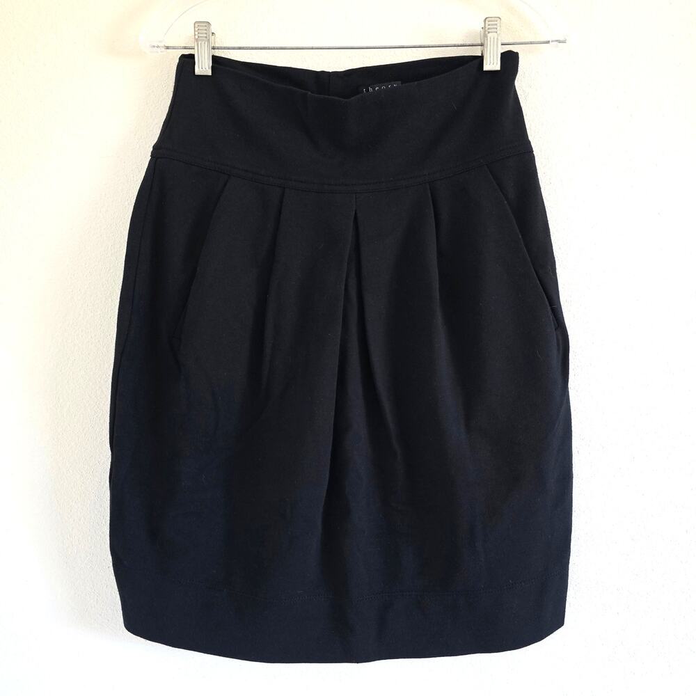 Theory Womens Figuero Craze Tulip Balloon Knit Pleated Skirt Black Size 8
